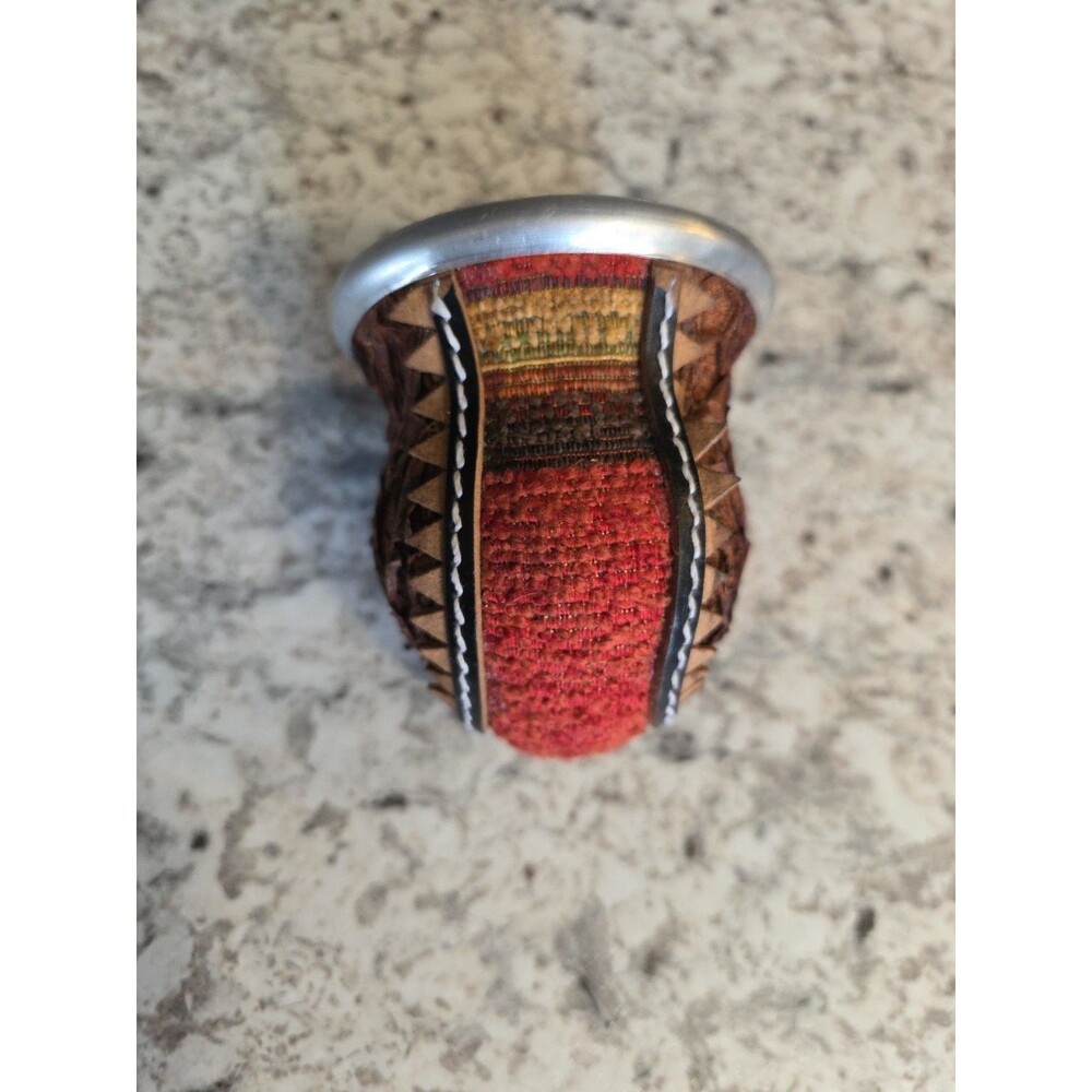 Handmade Made Gourd Vase South American Woven Design W/ Stand